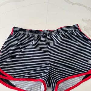 ladies Large striped shorts with red shorts underneath